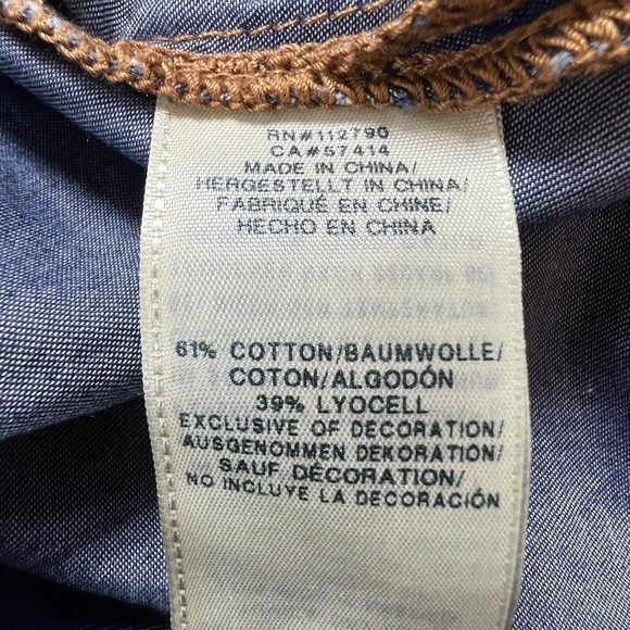 True Religion Chambray Shirt Utility Dress Sleeveless Tie Waist Dark Wash Sz Sm - Picture 8 of 11